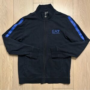 Armani EA7 Black Blue Striped Full-Zip Track Jacket Medium